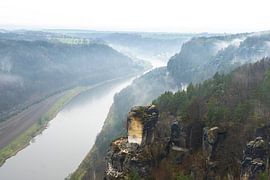 Fog in the Elbe Valley- View from the Basteiaussicht by Holger W. Spieker