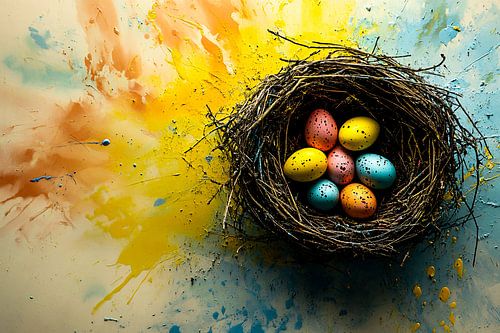 Nest met kleurrijke eieren