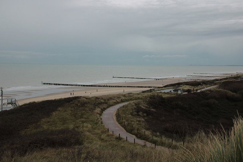 Düne mit Meer dahinter von Maarten de Jong
