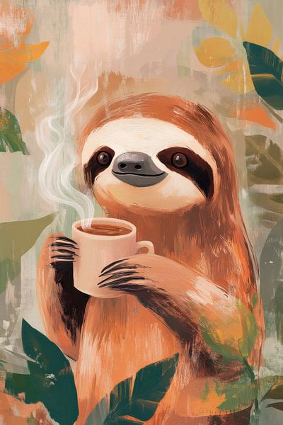 Cosy sloth with coffee cup by Poster Art Shop
