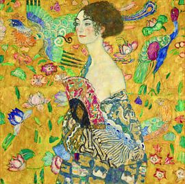 Dame met een waaier, Gustav Klimt (goud, digitaal aangepast)