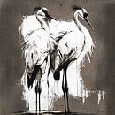 Cranes on linen Black & White van Bianca ter Riet thumbnail
