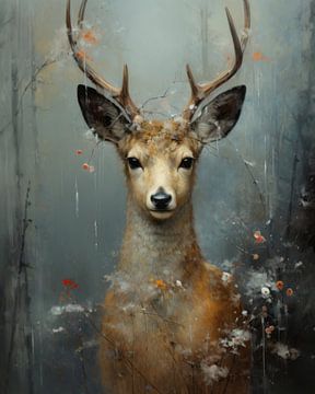 Un cerf dans un paysage hivernal sur Carla Van Iersel