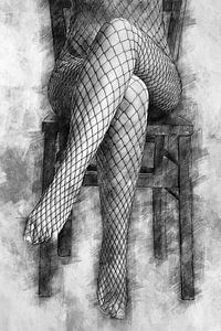 Benen in netkousen (erotiek, tekening) van Art by Jeronimo