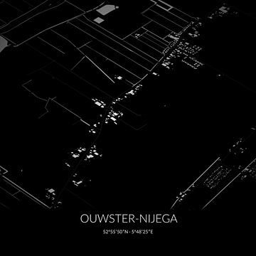 Carte en noir et blanc d'Ouwster-Nijega, Fryslan. sur Rezona