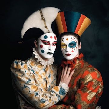 Portrait de carnaval de deux personnes sur Vlindertuin Art