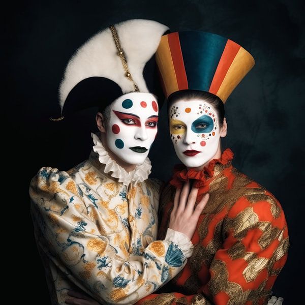 Carnaval portret van twee personen van Vlindertuin-Art