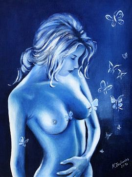 Bluerotik - Naakt Vrouw in Blauw van Marita Zacharias