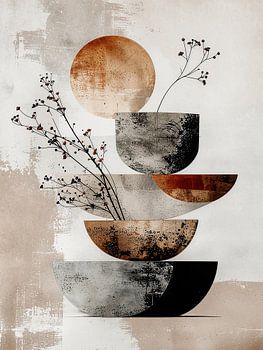 Minimalistisch abstract kunstwerk in aardetinten, Japandi & Scandinavische stijl