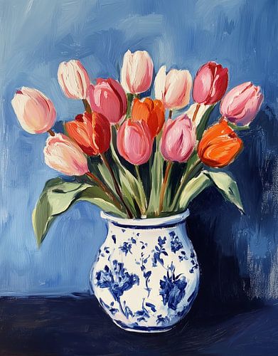 Tulips in Antique Chinese Blue and White Porcelain