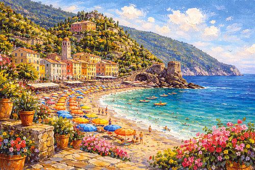 Monterosso al Mare in Italië, een impressionistisch schilderij.