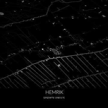 Zwart-witte landkaart van Hemrik, Fryslan. van Rezona