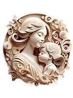 Mutter & amp; Kind Relief Kunst - Elegante 3D-Stil digitale Skulptur