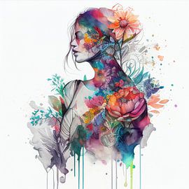 Floral Silhouette Watercolor Portrait by Chromatic Fusion Studio
