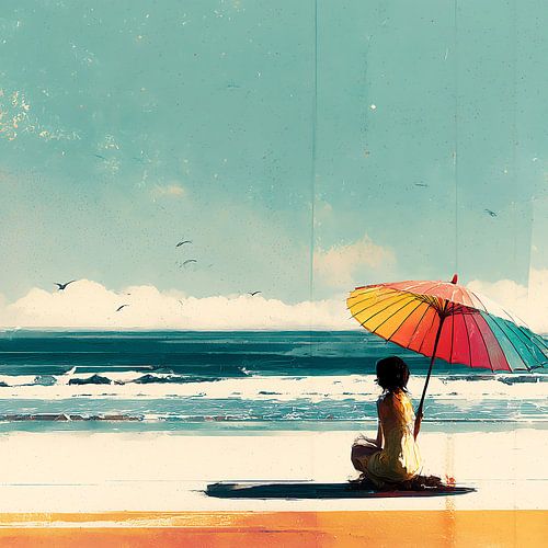 Woman with parasol on the beach