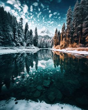 Winterlandschap aan het meer van fernlichtsicht