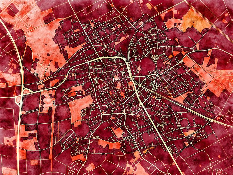 Kaart van Viersen in de stijl 'Amber Autumn' van Maporia