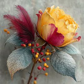 fleur jaune avec de l'eau et du glaçage sur Gelissen Artworks