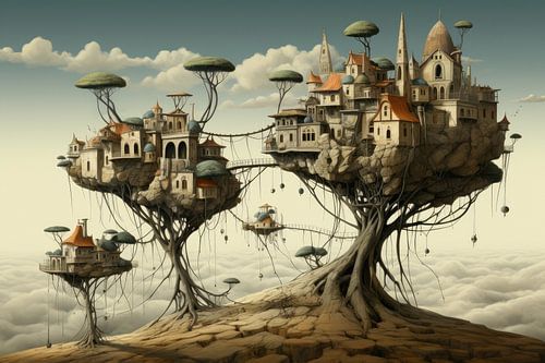 Strange bizarre landscape with unusual houses