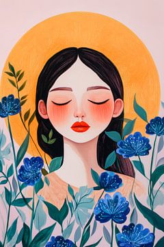 Woman with flowers and sunny sky by Poster Art Shop