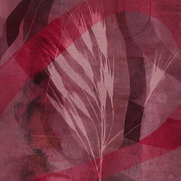 Modern abstract botanical. Grass in pink, red, brown by Dina Dankers