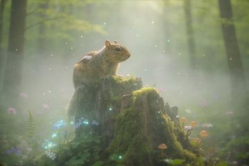 Écureuil terrestre de Sibérie dans la douce lumière de la forêt sur Miranda Geerts Art