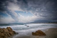 Sardinië, Italië, zonsondergang op strand Villaputzu