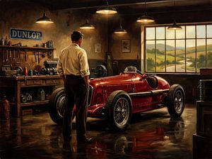 Vintage-Rennwagen von Maserati in Rot in der Garage