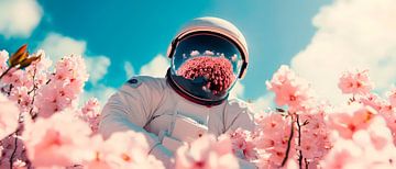 Astronaut tussen bloeiende bloemen van Poster Art Shop