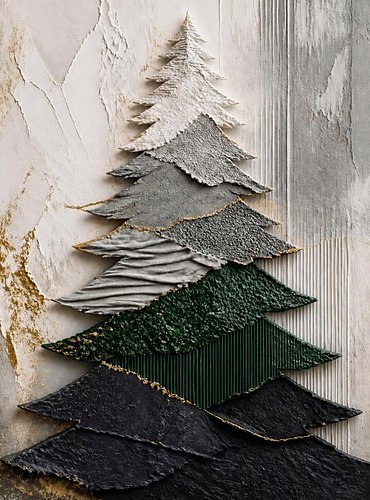 Strukturierter Tannenbaum – Haptisches Wandrelief in Erdtönen mit Goldkanten⁸