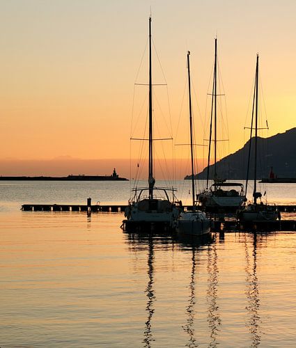 Haven met Boten Zonsondergang Salerno Italië