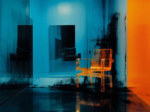 Eenzame Stoel - Een Moderne Melange van Reflectie en Tint - Abstracte Kunst