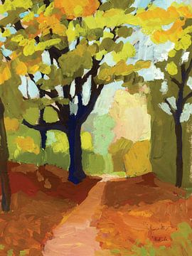 Waldweg in Herbstfarben von Annet van den Ende