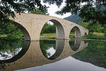 spiegelbildliche Brücke über und im Tarn (Ispagnac) von wil spijker