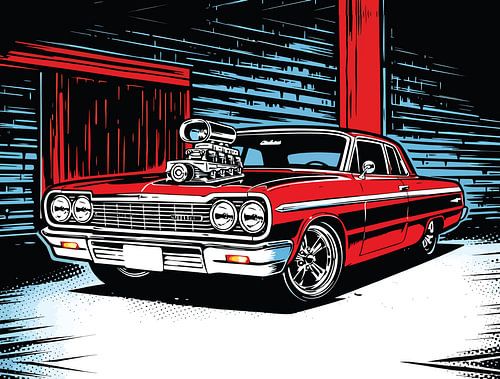 Vurig rode supercharged pop grafische baai