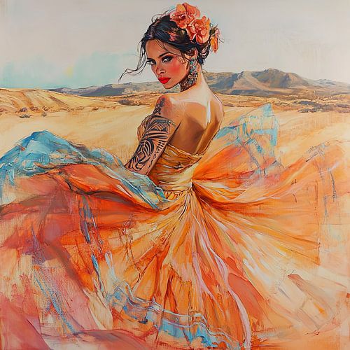 Exotische vrouw in woestijn