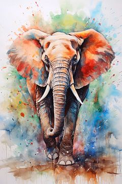 Olifant in aquarel van Richard Rijsdijk