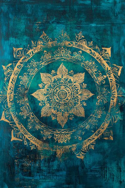 Mandala in gold auf tiefblauem Grund von Poster Art Shop