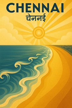 Chennai Marina Beach Poster - Vintage Sonnenaufgang & Ocean Waves Kunst