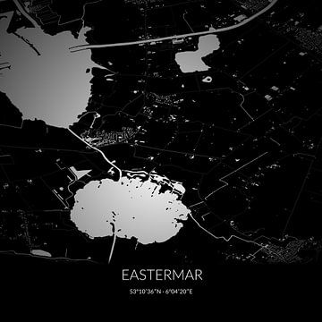 Zwart-witte landkaart van Eastermar, Fryslan. van Rezona