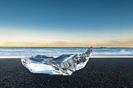 Delicaat stuk ijs aangespoeld op het as strand van Jokulsarlon in IJsland van Sjoerd van der Wal thumbnail
