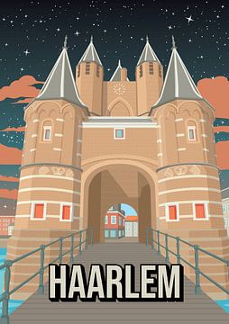 Haarlem: Stimmungsvolles Poster des Amsterdamer Tors bei Nacht von Jorn van Hezik
