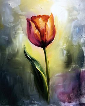 Digitaal schilderij van een kleurrijke tulp van Frank Heinz