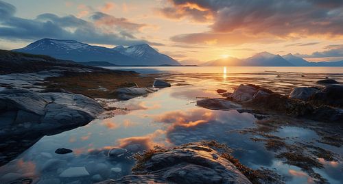 Picturesque evening sky, reflecting ocean bay