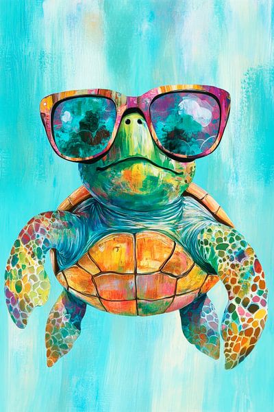 Kleurrijke coolness - zonnebril schildpad van Poster Art Shop