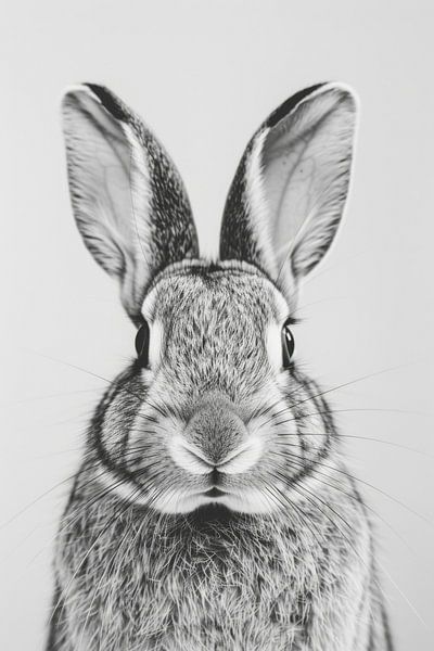 Kaninchen-Porträt in Schwarz-Weiß von Poster Art Shop