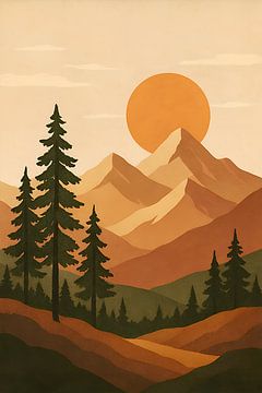 Berglandschap in Boho stijl illustratie. van Johannes