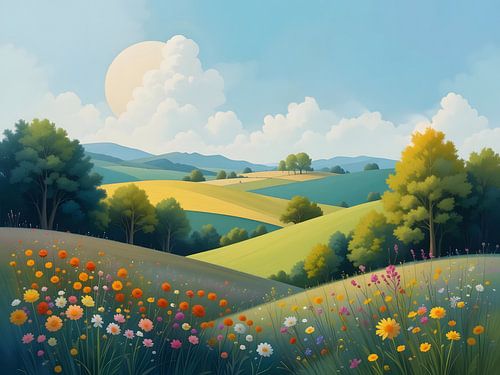 Schilderij van een landschap