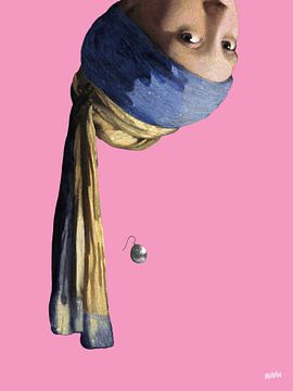 Vermeer Mädchen mit dem Perlenohrring Kopfüber – pop art rosa von Miauw webshop