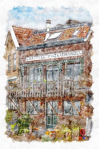Zaadteelt en Zaadhandel huis in Ooltgensplaat (aquarel)